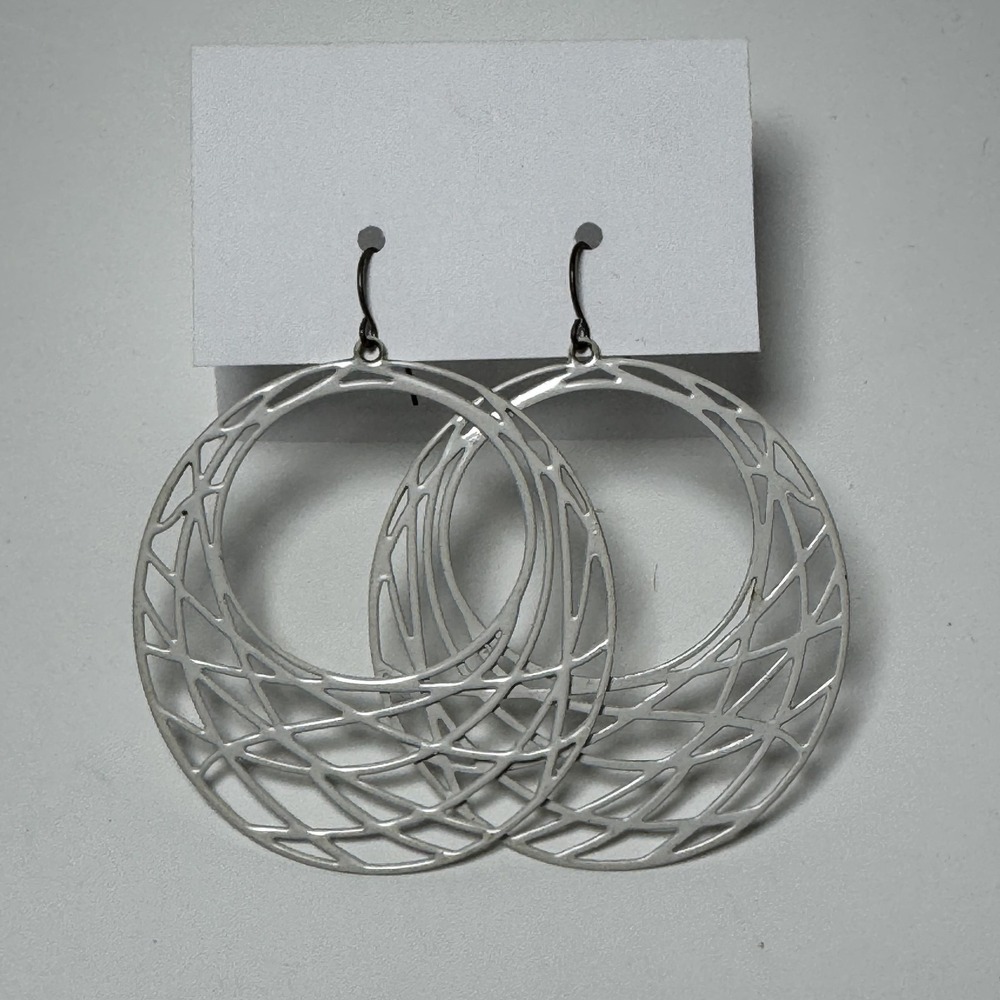White Filigree Geometric Cutout Hoop Earrings Womens Statement Dangle Drop